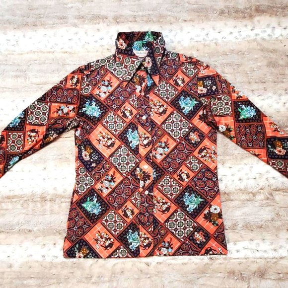 Vintage Coral Floral Disco Shirt - Picture 2 of 5